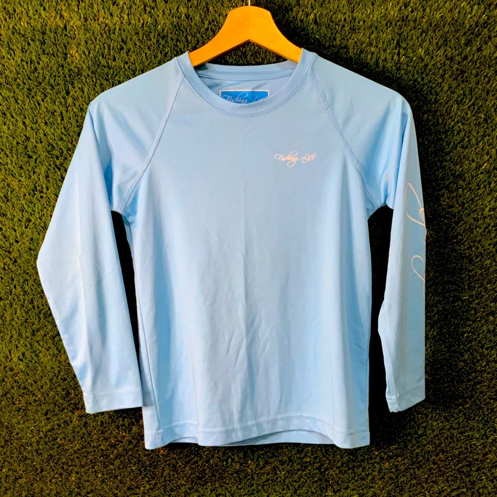 FISHING LIFE - Light Blue Long Sleeved Rash Guard / UBF 50+ in GOOD condition